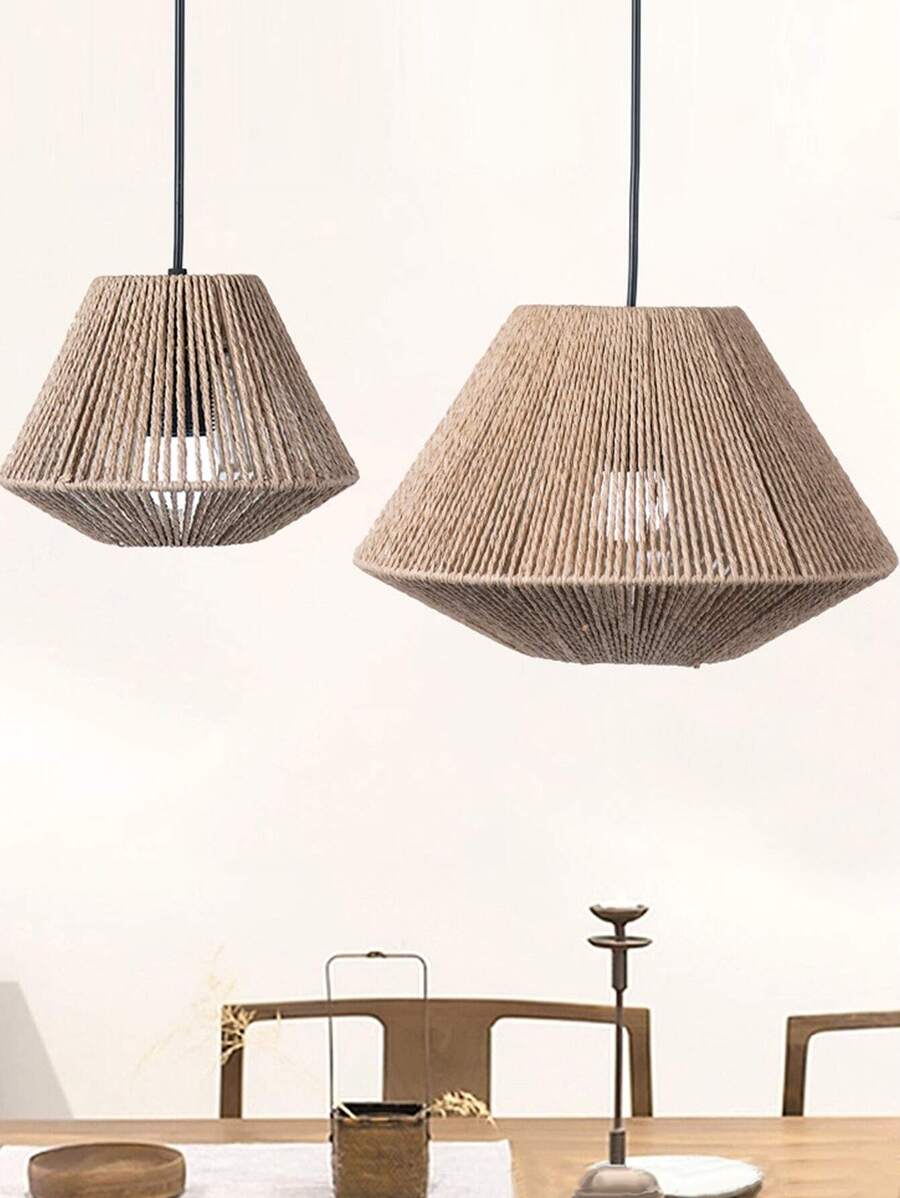 1pc Imitation Rattan Pendant Lamp Shade, Rattan Basket Chandelier Lamp Shade, Woven Lampshade Light Fixture Rattan Shade, For Home Restaurant Cafe Teahouse Decoration - Apricot - View 1
