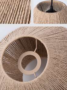 1pc Imitation Rattan Pendant Lamp Shade, Rattan Basket Chandelier Lamp Shade, Woven Lampshade Light Fixture Rattan Shade, For Home Restaurant Cafe Teahouse Decoration - Apricot - View 5