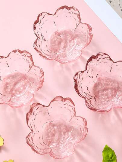4pcs Glass Dipping Sauce Dishes, Condiment Plates, Mustard Dishes, Hotpot Dipping Bowls - Random Color And Pattern (4pcs Fully Transparent Pink Size)Christmas Gift