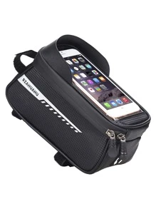 1个防水自行车手机支架包，自行车前车架车把包，带魔术贴，自行车支架套配件，便携式袋，公路户外触屏鞍包，骑行装备，尺寸8.6x5.5x4.3英寸 - 黑色 - 查看 8