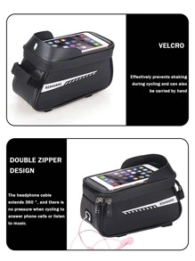 1个防水自行车手机支架包，自行车前车架车把包，带魔术贴，自行车支架套配件，便携式袋，公路户外触屏鞍包，骑行装备，尺寸8.6x5.5x4.3英寸 - 黑色 - 查看 7