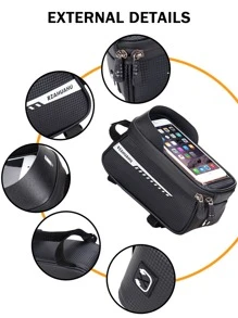 1个防水自行车手机支架包，自行车前车架车把包，带魔术贴，自行车支架套配件，便携式袋，公路户外触屏鞍包，骑行装备，尺寸8.6x5.5x4.3英寸 - 黑色 - 查看 4