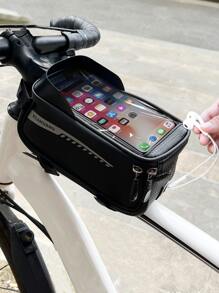 1个防水自行车手机支架包，自行车前车架车把包，带魔术贴，自行车支架套配件，便携式袋，公路户外触屏鞍包，骑行装备，尺寸8.6x5.5x4.3英寸 - 黑色 - 查看 2
