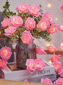 Luces de cadena con flores de rosa LED, decoración romántica interior para propuestas, cumpleaños, decoración de habitación de niñas - Rosa - Ver 8