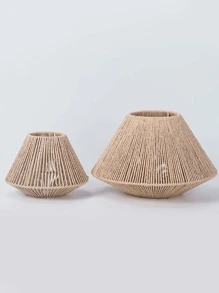 1pc Imitation Rattan Pendant Lamp Shade, Rattan Basket Chandelier Lamp Shade, Woven Lampshade Light Fixture Rattan Shade, For Home Restaurant Cafe Teahouse Decoration - Apricot - View 2