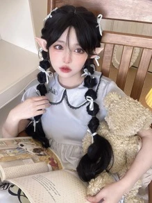 alicegarden 1 Synthetic Heat-Resistant ,Wavy Wigs Black Wig , Curly Bangs ,32 Inches Long, Fully Machine Woven Daily Natural Realistic Wig (Excluding Accessories) - màu đen - Xem 5