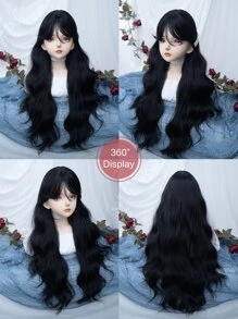 alicegarden 1 Synthetic Heat-Resistant ,Wavy Wigs Black Wig , Curly Bangs ,32 Inches Long, Fully Machine Woven Daily Natural Realistic Wig (Excluding Accessories) - màu đen - Xem 6