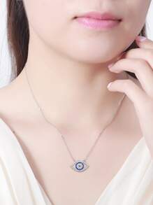 Kaletine 1 Miếng Của phụ nữ 925 sterling bạc Mắt Hình dạng Vật rủ xuống Khối Zirconia  Đá Dây chuyền - Bạc - Xem 5