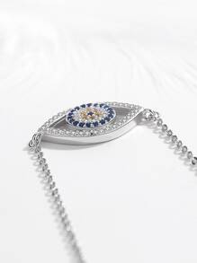 Kaletine 1 Miếng Của phụ nữ 925 sterling bạc Mắt Hình dạng Vật rủ xuống Khối Zirconia  Đá Dây chuyền - Bạc - Xem 3