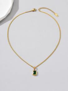 1 Stück Vintage Grüner Quadrat Zirkonia & Goldfarbene Edelstahl Halskette Für Frauen, Täglicher Gebrauch Oder Thanksgiving & Weihnachtsgeschenke
