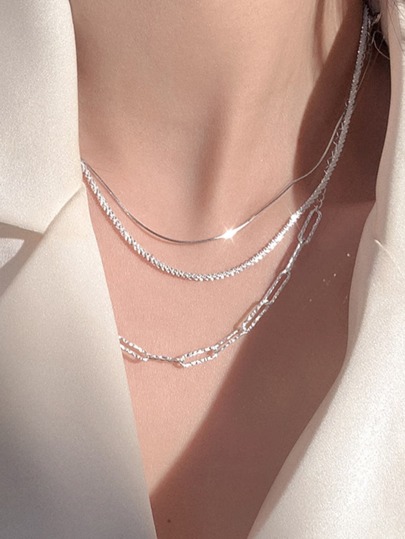 3pcs/set Fashionable Simple Sparkling Chain Necklace Set For Vacation, Party, Dating, Gift, Daily Wear