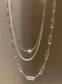 3pcs/set Fashionable Simple Sparkling Chain Necklace Set For Vacation, Party, Dating, Gift, Daily Wear