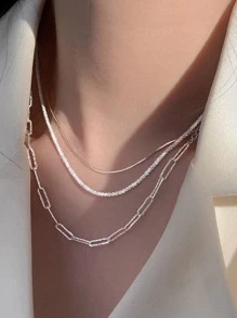 3pcs/set Fashionable Simple Sparkling Chain Necklace Set For Vacation, Party, Dating, Gift, Daily Wear
