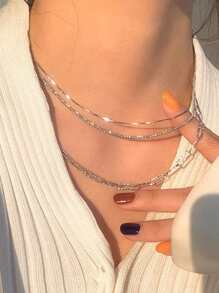 3pcs/set Fashionable Simple Sparkling Chain Necklace Set For Vacation, Party, Dating, Gift, Daily Wear