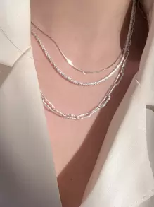 3pcs/set Fashionable Simple Sparkling Chain Necklace Set For Vacation, Party, Dating, Gift, Daily Wear