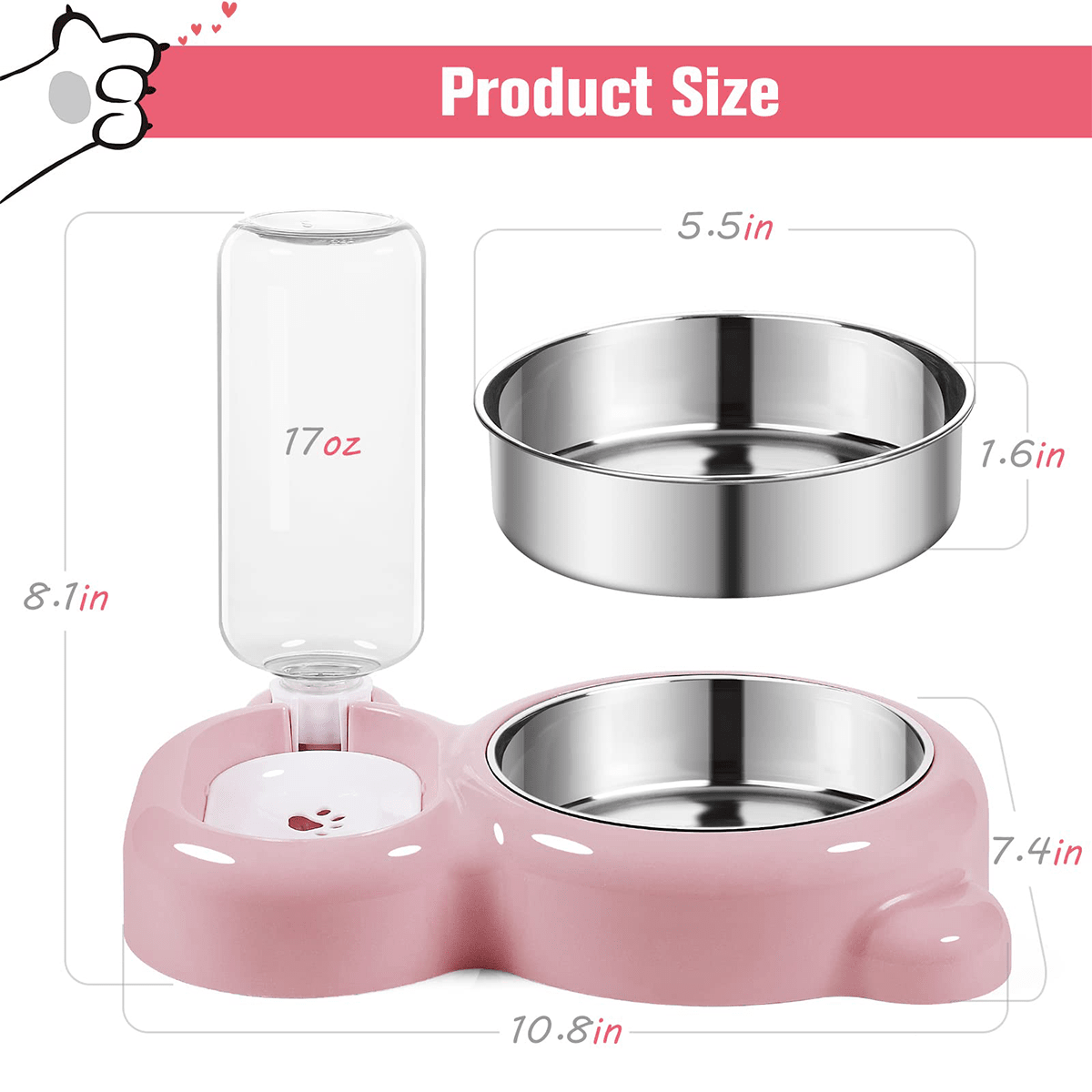 Pet Double Bowl, Automatic Feeding And Drinking Stainless Steel Dog
