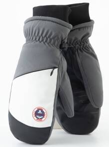 1 Pair Ski Gloves, Windproof Waterproof Anti-slip Cold-resistant Gloves For Outdoor Activities - Grey - View 1