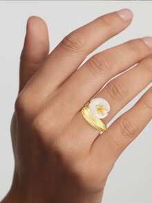 1入組優雅白水晶蘭花圓環女士們首飾類適合女士S925純銀精美可調節圓環精細的首飾類禮品適合女孩日常裝飾