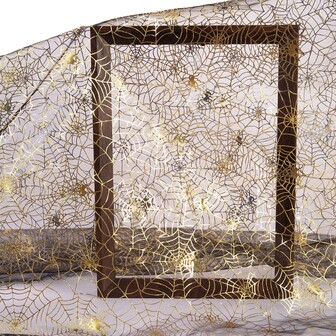 1 件萬聖節金色蜘蛛網蕾絲網布柔軟耐用面料,適合服裝縫紉和 Diy 工藝品。適用於桌布、窗簾、派對和家居裝飾