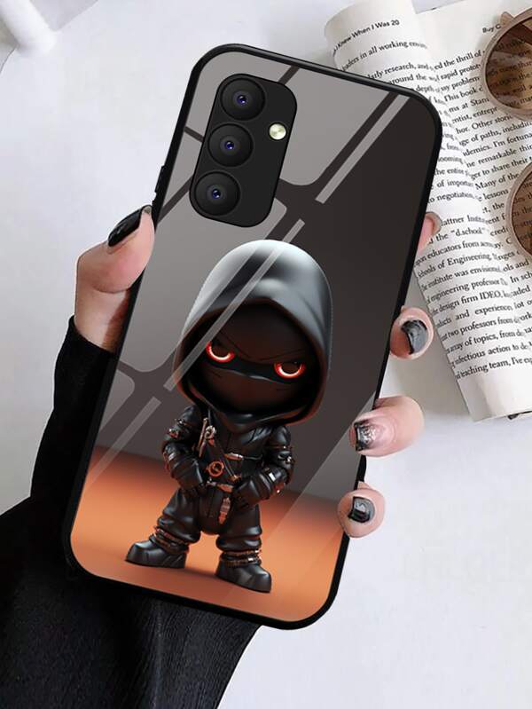 1pc Cartoon Character Glass Phone Case Compatible With Iphone 16 Pro Max/16 Pro/16 Plus/16 And A55/A54/S24/S24 Plus/S24 Ultra/S24 FE And Other Models