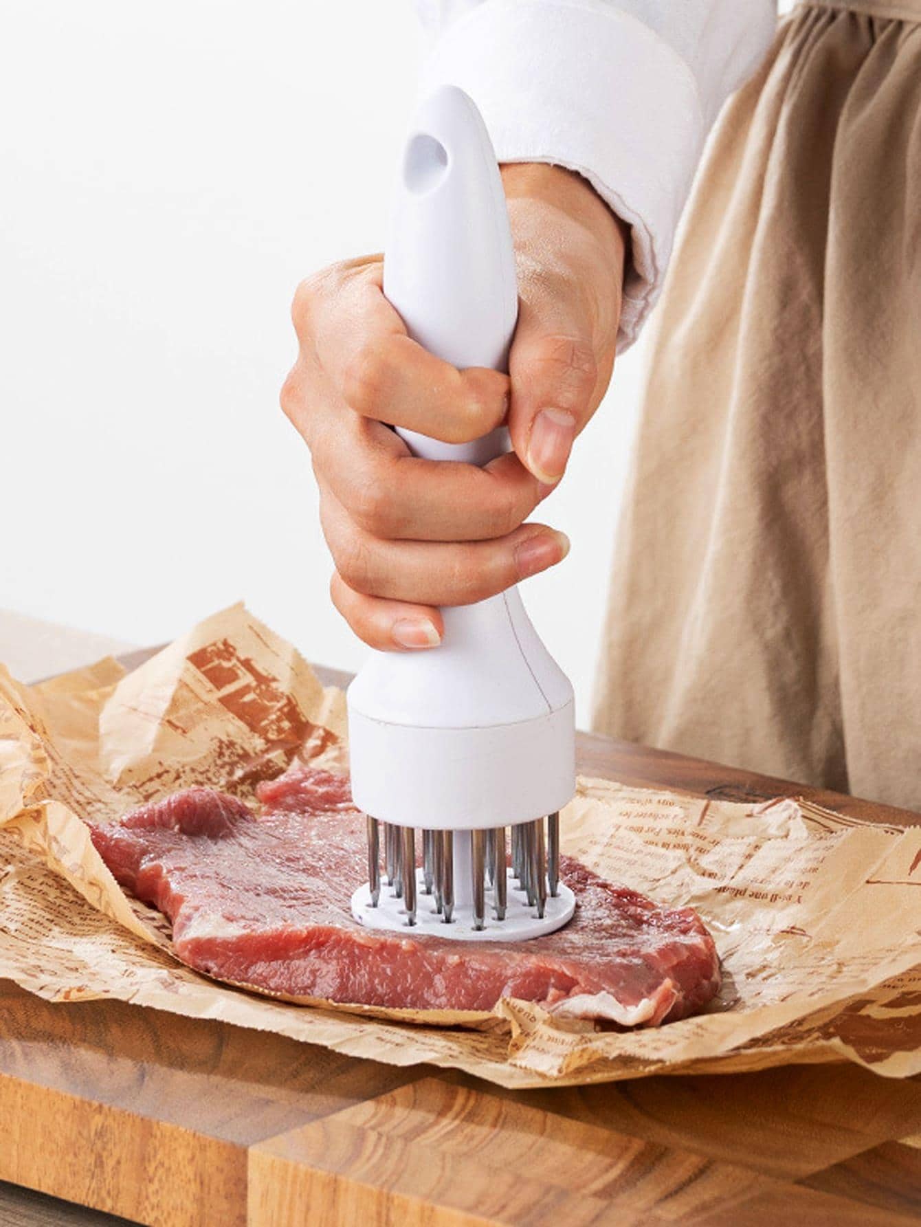 1入肉質軟化器,牛排錘,帶孔肉針,適用於家庭烹飪 - 白色 - 查看 1