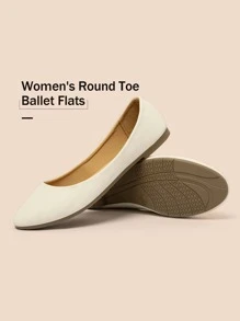 Women Comfort Flats Round Toe Ballet Flats Slip On Walking Flat Shoes - trắng - Xem 5