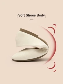 Women Comfort Flats Round Toe Ballet Flats Slip On Walking Flat Shoes - trắng - Xem 3