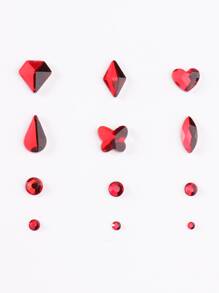 12颗红色水晶美甲水钻，混合扁平闪亮宝石美甲装饰DIY美甲设计美甲饰品美甲用品 - 酒紅色 - 查看 2