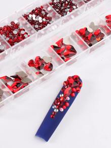 12颗红色水晶美甲水钻，混合扁平闪亮宝石美甲装饰DIY美甲设计美甲饰品美甲用品 - 酒紅色 - 查看 6