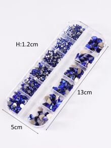 12格水晶美甲水钻蓝色宝石混合形状钻石闪粉美甲装饰美甲配件美甲设计DIY美甲饰品美甲宝石美甲用品美甲 - 寶藍色 - 查看 4