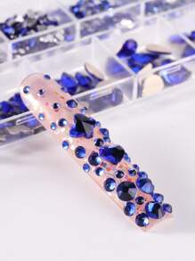 12格水晶美甲水钻蓝色宝石混合形状钻石闪粉美甲装饰美甲配件美甲设计DIY美甲饰品美甲宝石美甲用品美甲 - 寶藍色 - 查看 3