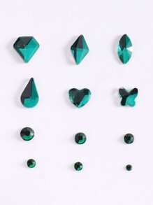 12pcs Crystal Nail Art Rhinestones, Mixed Green Shapes Shiny Nail Glitter Sequins Nail Art Decorations DIY Nail Jewelry Nail Gems Nail Supplies Nails - Green - View 2