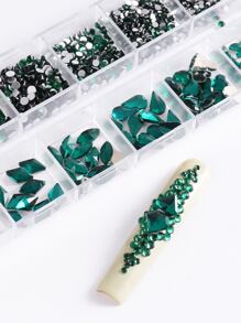 12pcs Crystal Nail Art Rhinestones, Mixed Green Shapes Shiny Nail Glitter Sequins Nail Art Decorations DIY Nail Jewelry Nail Gems Nail Supplies Nails - Green - View 3