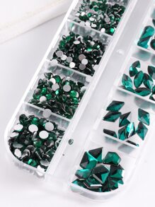 12pcs Crystal Nail Art Rhinestones, Mixed Green Shapes Shiny Nail Glitter Sequins Nail Art Decorations DIY Nail Jewelry Nail Gems Nail Supplies Nails - Green - View 5