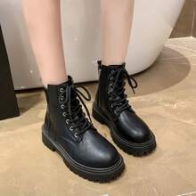Women's Combat Boots, New Style, Thick-soled, Versatile, Short And Fashionable, Spring And Autumn Shoes - Black - View 2