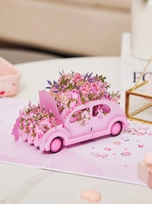 1pc Flower Car Greeting Card ,Anniversary Gift Card ,Valentine's day ,Gift For Her,Sweet Card For Girlfriend Greeting Card ,Anniversary Gift Card ,Valentine's day ,Gift For Her,Birthday gift For Kids,Mother's Day Gift Greeting Card - Multicolor - View 1