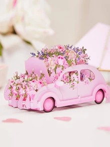 1pc Flower Car Greeting Card ,Anniversary Gift Card ,Valentine's day ,Gift For Her,Sweet Card For Girlfriend Greeting Card ,Anniversary Gift Card ,Valentine's day ,Gift For Her,Birthday gift For Kids,Mother's Day Gift Greeting Card - Multicolor - View 2