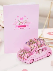 1pc Flower Car Greeting Card ,Anniversary Gift Card ,Valentine's day ,Gift For Her,Sweet Card For Girlfriend Greeting Card ,Anniversary Gift Card ,Valentine's day ,Gift For Her,Birthday gift For Kids,Mother's Day Gift Greeting Card - Multicolor - View 4