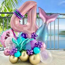 Cross-Border New 40-Inch Large Pink Mermaid & Shell Themed 0-9 Foil Number Balloon Set, Birthday, New Year, Anniversary Party Decoration Back To School Valentine Day - Multicolor - View 2