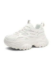 Zapatos deportivos para mujer, antideslizantes, ligeros, gruesos y casuales, zapatillas beige/negras con suela pesada - Beis - Ver 7