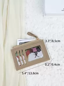 时尚双色超薄轻便便携式现金卡位零钱包适用于生日礼物周年纪念圣诞节情人节情侣女士女孩青少年大学生学生书包学校用品宿舍和返校高品质皮革卡夹钱包名片夹信用卡夹身份证夹女士迷你钱包 - 卡其色 - 查看 3