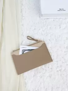 时尚双色超薄轻便便携式现金卡位零钱包适用于生日礼物周年纪念圣诞节情人节情侣女士女孩青少年大学生学生书包学校用品宿舍和返校高品质皮革卡夹钱包名片夹信用卡夹身份证夹女士迷你钱包 - 卡其色 - 查看 4