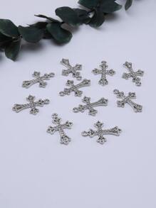 10pcs Cubic Zirconia Inlaid Cross Shaped Diy Jewelry Pendant For Bracelet/necklace Making - Silver - View 2