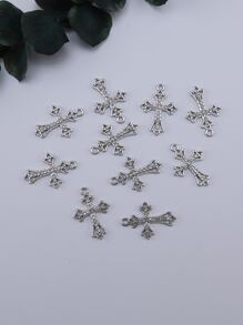 10pcs Cubic Zirconia Inlaid Cross Shaped Diy Jewelry Pendant For Bracelet/necklace Making - Silver - View 1