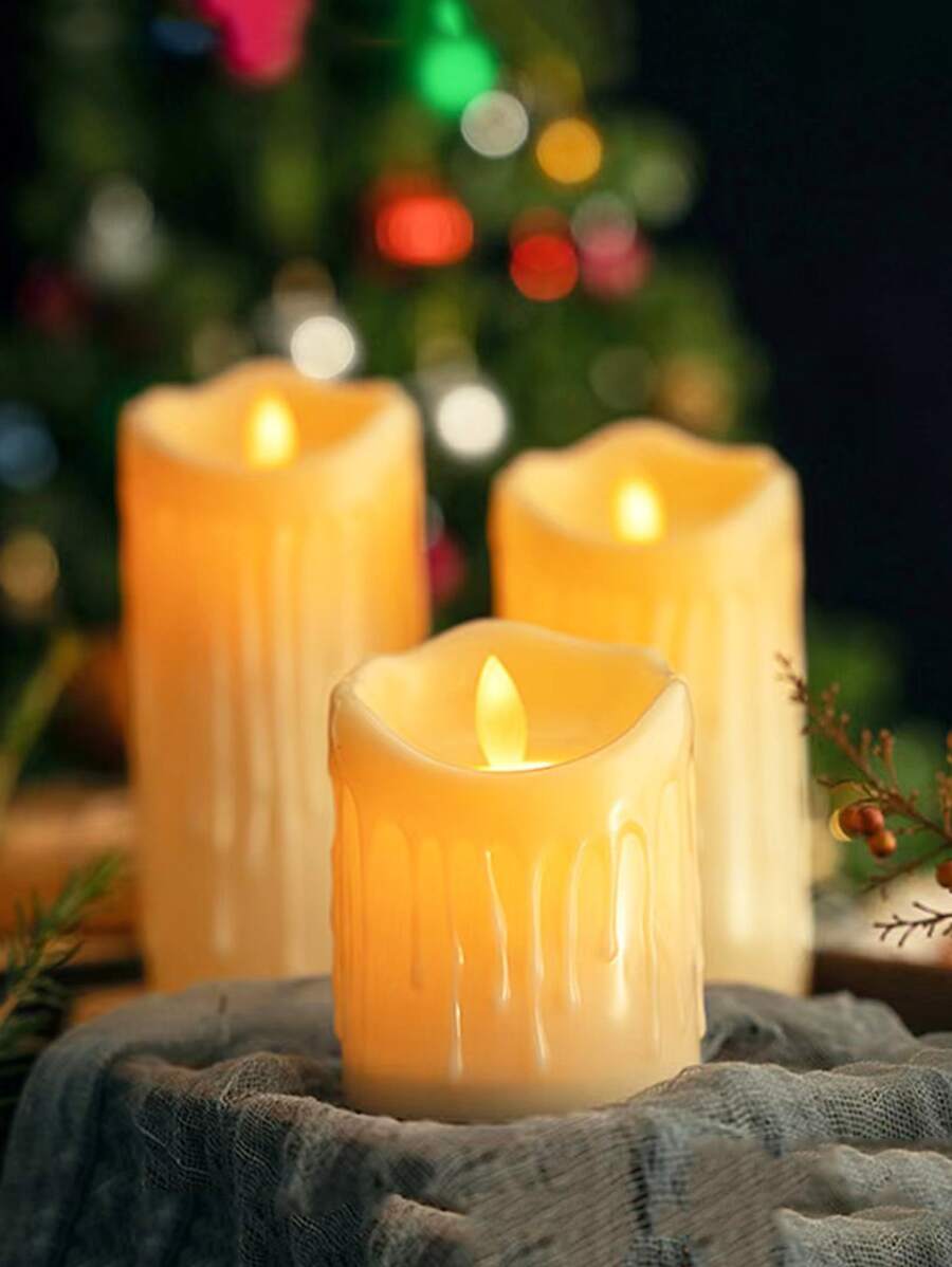 1pc Cream-colored Tear Shape Non-flame Led Candle & Swinging Led Candle - Yellow - View 1