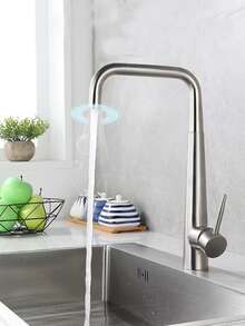 Kitchen Stainless Steel Faucet For Washing Vegetables Or Dishes, With Rotatable Cold And Hot Water Spout For Sink Basin - Grey - View 2