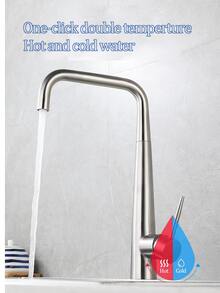 Kitchen Stainless Steel Faucet For Washing Vegetables Or Dishes, With Rotatable Cold And Hot Water Spout For Sink Basin - Grey - View 9