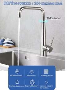 Kitchen Stainless Steel Faucet For Washing Vegetables Or Dishes, With Rotatable Cold And Hot Water Spout For Sink Basin - Grey - View 8