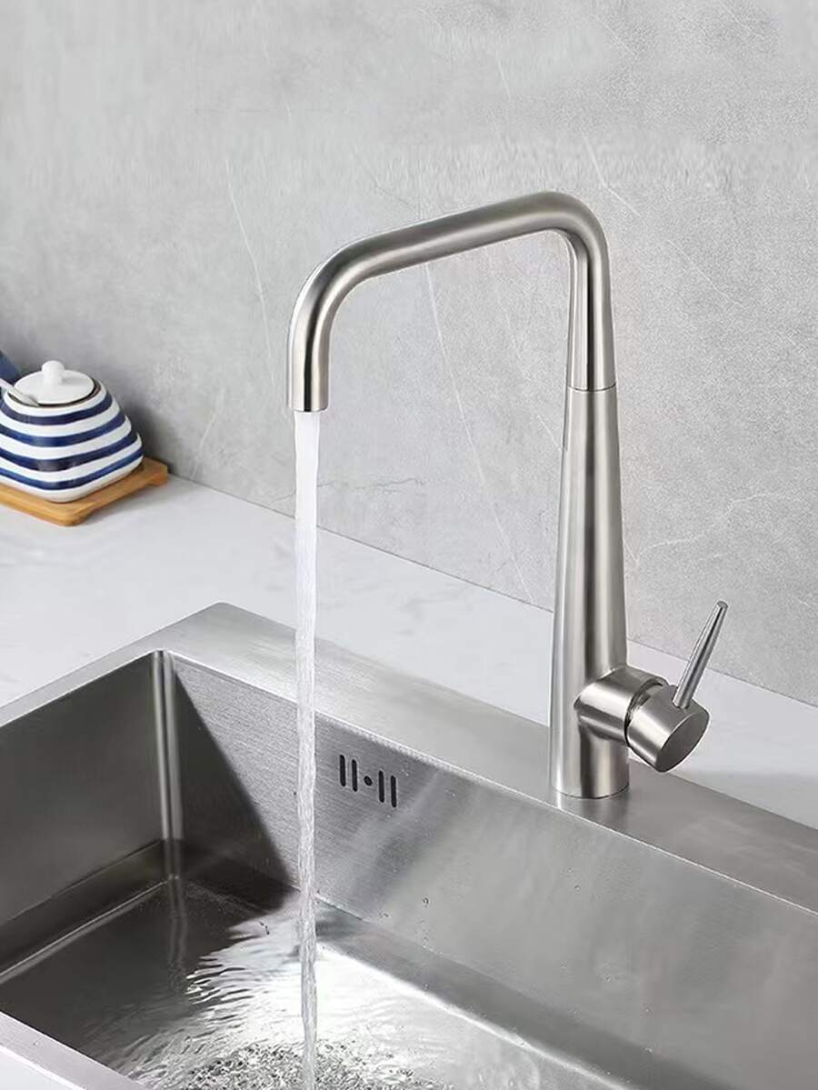 Kitchen Stainless Steel Faucet For Washing Vegetables Or Dishes, With Rotatable Cold And Hot Water Spout For Sink Basin - Grey - View 1