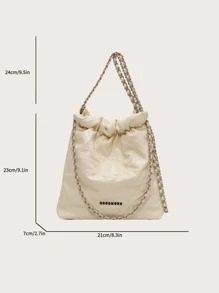 Fashionable Shoulder Chain Bag For Women With Large Capacity - Beige - View 2